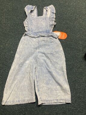 Light Wash Denim Ruffle-Trim Kids Overalls